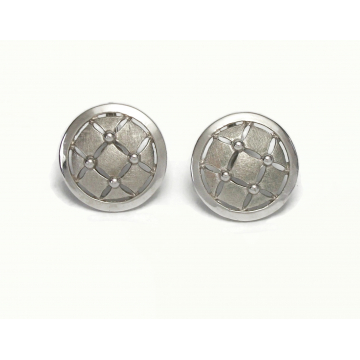 Vintage Crown Trifari Textured Silver Clip on Earrings Round 1 inch Diameter Button Earrings