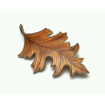 Vintage Guilloche Enamel Pin Oak Leaf Brooch Orange Brown Fall Autumn Leaf Pin Halloween Thanksgiving Jewelry