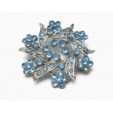 Vintage Silver and Blue Rhinestone Floral Wreath Brooch Lapel Pin Circle Pin March December Birthstone