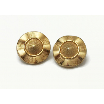 Vintage Crown Trifari Gold Clip on Earrings Wavy Round Textured Gold Signed Jewelry