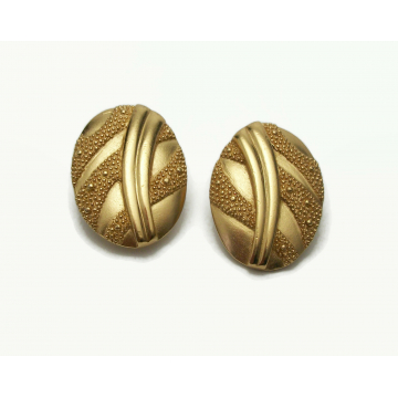 Vintage Textured Gold Monet Clip on Earrings Oval