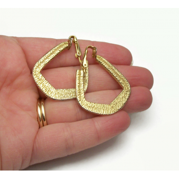 Vintage Gold Hoop Clip on Earrings Unique Shape