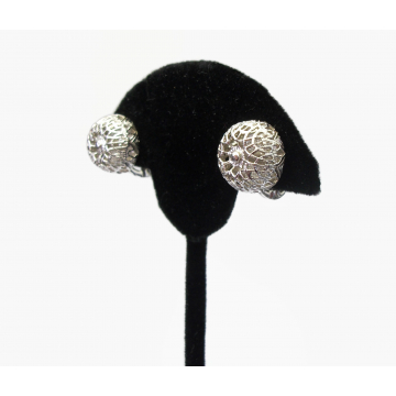 Vintage Monet Silver Filigree Clip on Earrings 1/2 inch diameter Button Earrings Signed Jewelry