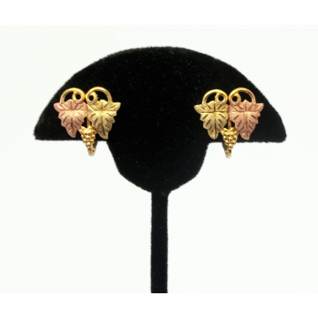 Vintage Black Hills Gold 10K and 1/20 12K Gold Filled Grape Leaf Clip on Earrings Grapevine Motif Fine Jewelry