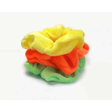 Velvet Hair Scrunchy Set of Three Scrunchies Summer Citrus Colors Neon Orange Lemon Yellow Lime Green
