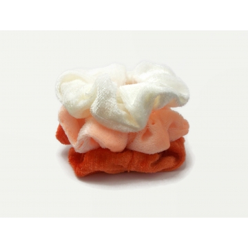 Velvet Hair Scrunchy Set of Three Scrunchies Autumn Orange Pack White Peach Orange