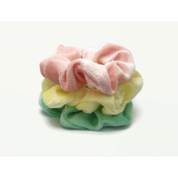 Velvet Hair Scrunchy Set of Three Scrunchies Spring Summer Pastel Pack Pink Green Yellow