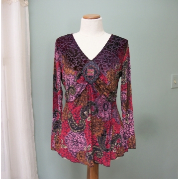 Vintage Carole Little Women's Shirt Blouse size M Purple Red Bronze Polyester Spandex Made in Vietnam Medium