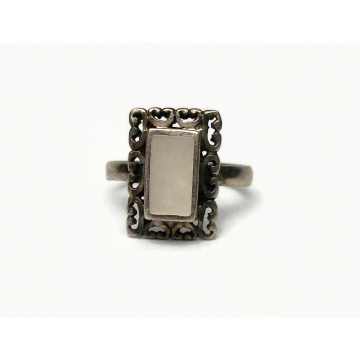 Vintage Mother of Pearl Sterling Silver 925 Ring U.S. Size 8 Made in Mexico Rectangular