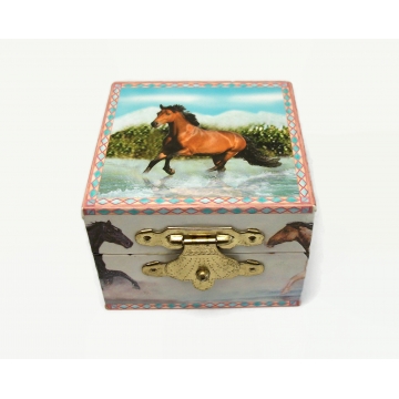 Horse Themed Ring Box Small Trinket Box with Mirror by Enchantmints Water Run 2006 2 1/4" x 2 1/4" Wild Horses Gift for Horse Lover Stocking Stuffer Easter Basket Filler