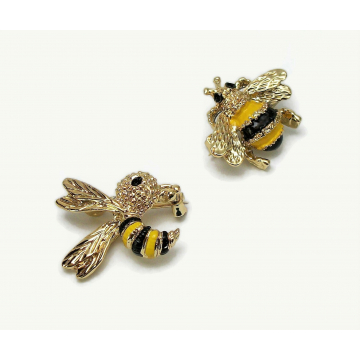 Vintage Gerry's Bee Scatter Pins Gold and Enamel Brooch Set of 2 Honeybees Stinging Bee Signed Jewelry Mid Century
