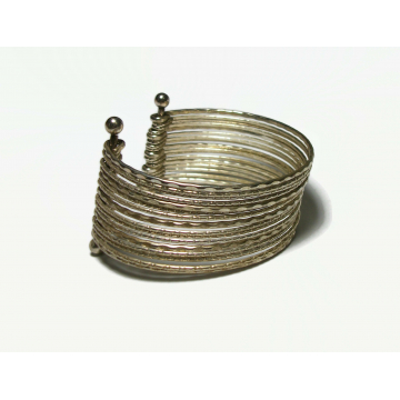 Vintage Multi Bangle Cuff Bracelet Stacked Silver Tone Layers One Size Fits Most Boho Jewelry