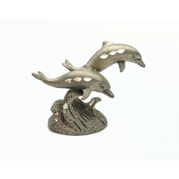 Vintage 1985 Cuter Pewter Diamond Cut Dolphins Figurine Collectible Metal Dolphin Miniature 1980s