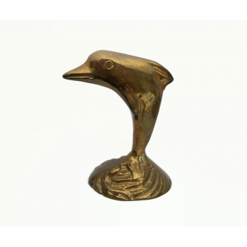 Vintage Tarnished Brass Dolphin Figurine Paperweight Small Jumping Leaping Dolphin Statuette Desk Office Home Decor
