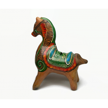 Vintage Tonala Mexican Pottery Horse Shaped Piggy Bank Hand Painted Animal Clay Folk Art Ceramic Coin Bank Mexico Artisan Home Decor