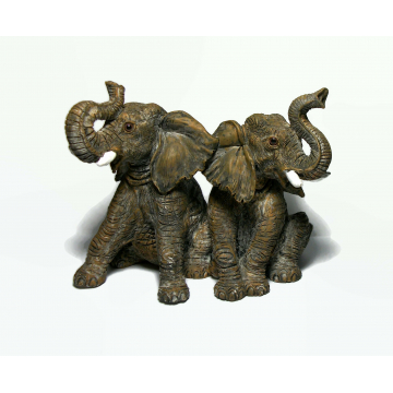 Vintage Elephant Sculpture Resin Pair of Baby Elephants Figurine Heavy Paperweight