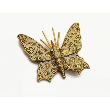 Vintage Damascene Style Butterfly Brooch Lapel Pin Made in Spain