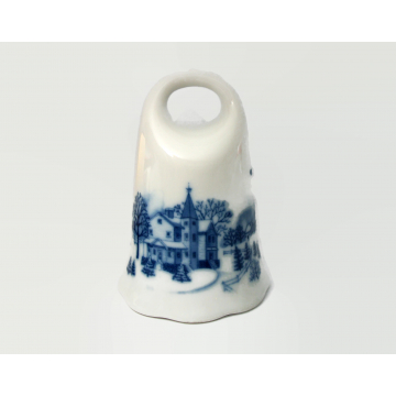 Vintage Ceramic Porcelain Bell White and Blue with Winter Church Scene