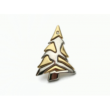Vintage Liz Claiborne Silver and Gold Christmas Tree Brooch Pin Lapel Pin Mixed Metals Signed LC Elegant Minimalist