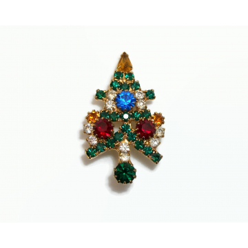 Vintage Small Prong Set Crystal Rhinestone Christmas Tree Brooch Pin Possibly Unsigned Warner