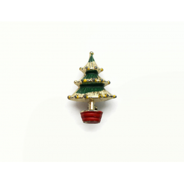 Vintage Tiny Christmas Pin Mini Enamel Christmas Tree Brooch Miniature Small 1950s Mid Century