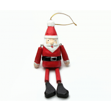 Santa Claus Ornament Hand Painted Wood Dangly Arms and Legs 6 1/2 inches Lightweight Christmas Ornament
