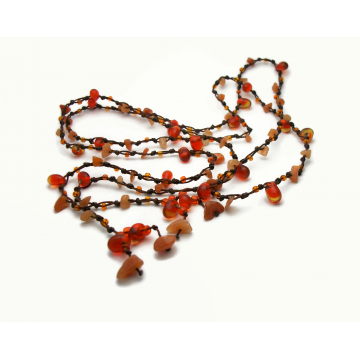 Vintage Amber Nugget Tassel Lariat Necklace Hand Knotted Long Versatile Stone Bead Necklace