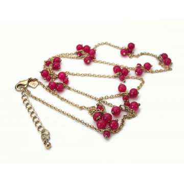Banana Republic Necklace Gold Chain with Fuchsia Pink Magenta Bead Clusters 31.5 to 33.5 inches Long Layering Necklace