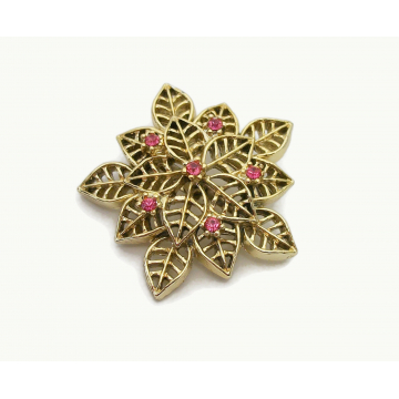 Vintage Gerry's Gold Floral Brooch with Pink Rhinestones Openwork Flower Design Floral Lapel Pin