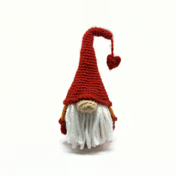 Amigurumi Gnome 7' tall Crochet Gnome with Red Hat Pumpkin Orange Coat and Heart Handmade Fiber Art