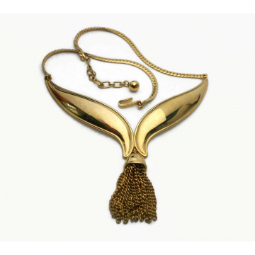 Vintage Gold Royal Tassel Necklace Signed Avon 1972 1970s Bib Necklace Choker
