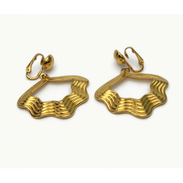 Vintage 1991 Avon Dramatic Texture Gold Clip on Earrings Large Statement Dangle Unique Hoop Earrings 90s