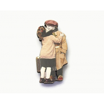 Vintage Boy and Girl Kissing Pin Brooch Lapel Pin Romantic Cute Kids in Vintage Clothes Dress Up