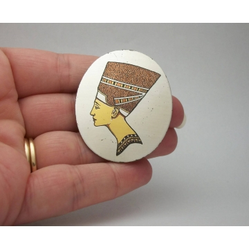 Vintage Reed & Barton Damascene Egyptian Queen Pendant Brooch 24KT Gold Vermeil Silver and Burnished Copper on Bronze  Egypt Theme Pin