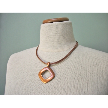Vintage Copper Pendant Necklace on Multistrand Cord Geometric Metal Jewelry Signed Premier Design
