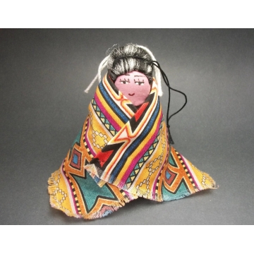 Vintage South American Doll Ornament Woman in Geometric Blanket Hanging Fabric Christmas International Home Decor Ethnic Folk Art Doll