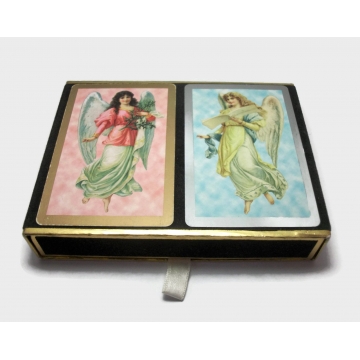 Vintage Congress Angel Playing Cards Standard Bridge Double Deck Boxed Set Printed in Spain Complete Decks in Box Pink Blue Angel Art