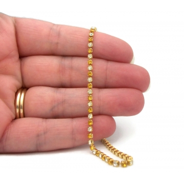 Vintage Tennis Bracelet Topaz and Clear Crystals Rhinestones 7 1/4" Dainty Gold Narrow Thin 3mm  November April Birthstone