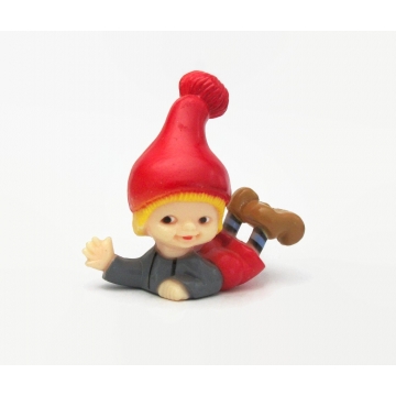 Vintage Hard Plastic Elf Figurine Made in Hong Kong Elf Gnome Sprite Dwarf in Red Hat Christmas Knick Knack 1980s