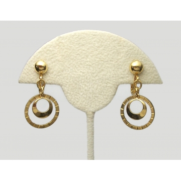 Vintage Gold Tone Hoop Dangle Clip on Earrings Double Gold Rings Drop Earrings Clipon Lightweight