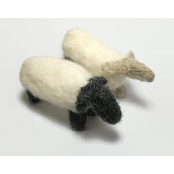 Needlefelted Primitive Sheep Pair Black and White Sheep Needle felt Fiber Art Animal Soft Sculptures Set of Two