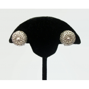 Vintage Monet Silver Filigree Clip on Earrings 1/2 inch diameter Button Earrings Signed Jewelry