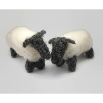 Primitive Needle Felted Sheep Pair of Black and White Sheep Needlefelt Fiber Art Animal Soft Sculptures Set of Two