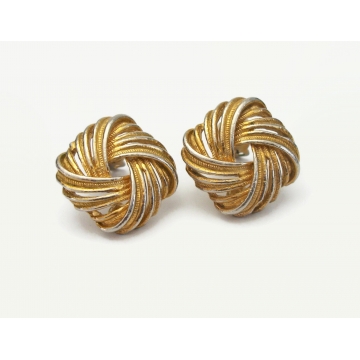 Vintage Silver and Gold Knot Square Clip on Earrings Mixed Metals