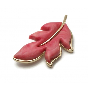 Vintage 1970s Sarah Coventry Leaf Brooch Pink Swirl Lucite and Gold 1974 Autumn Splendor Leaf Pin 70s Jewelry