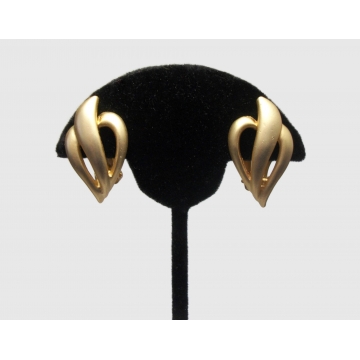 Vintage Gold Clip on Earrings Abstract Design Matte Finish