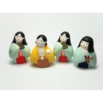 Vintage Set of Four Asian Women Ladies Girls in Kimonos Hand Painted Clay Figurines 1 3/4 inch Miniature Art Dolls Home Decor
