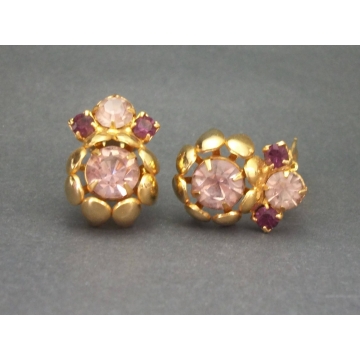 Vintage Faux Amethyst Crystals Gold Tone Clip on Earrings Purple Rhinestone February Birthstone Formal Clip Earrings Floral Wedding Jewelry