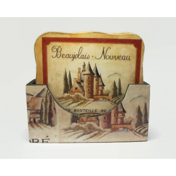 Vintage French Wine Themed Coaster Set of Six 6 Bordeaux Red Wine French Vineyards