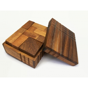 Vintage Wood Box of Puzzle Blocks Wooden Puzzle Toy Game Home Decor